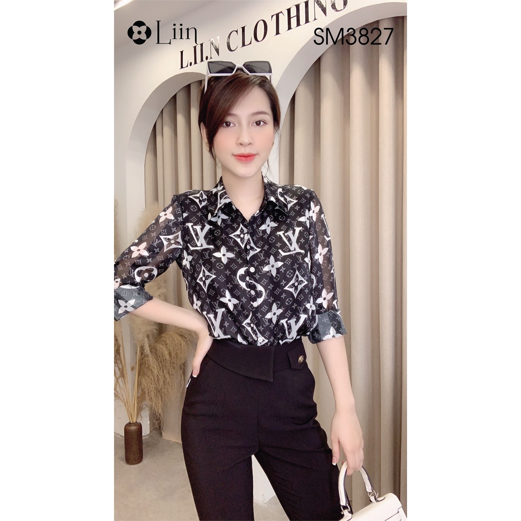 Áo Sơ Mi nữ họa tiết LV chất liệu Lụa thiết kế trẻ trung, năng động Liin Clothing SM3827