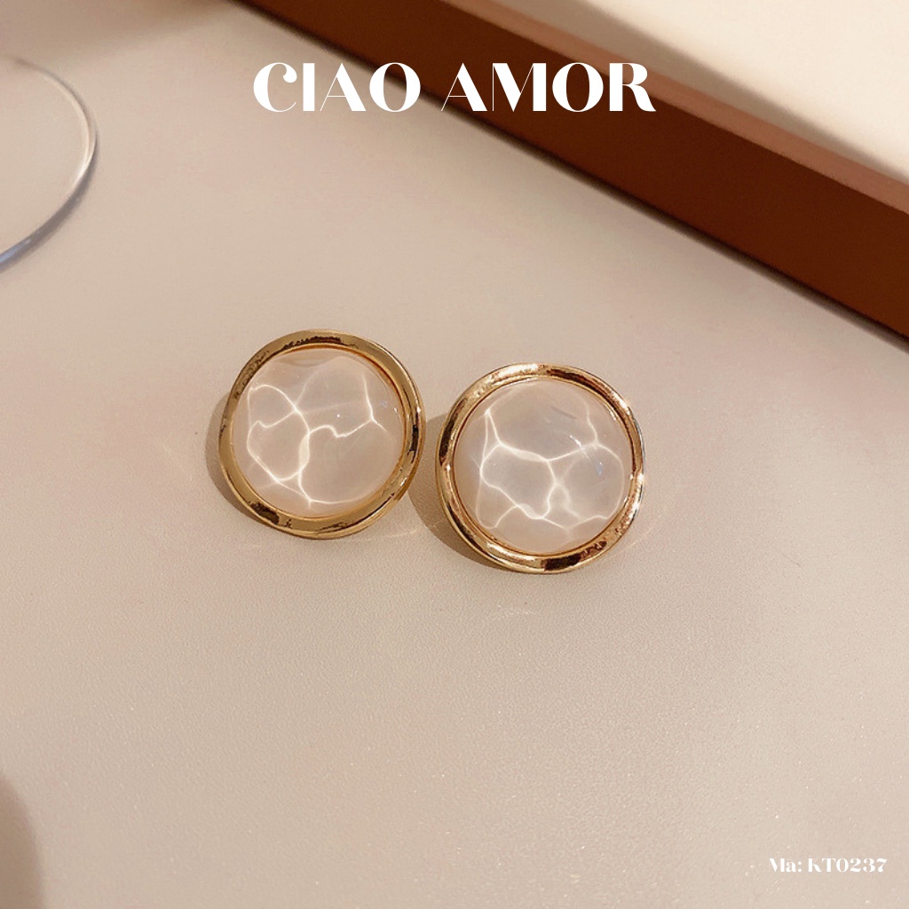 Khuyên tai nữ, Hoa tai titan hạt ngọc to kem ở giữa sang trọng Trang sức Ciao Amor - KT0237