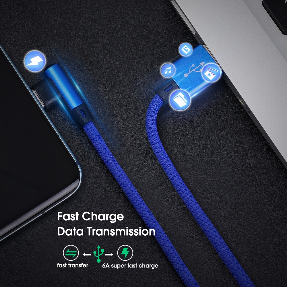 Dây Cáp Sạc USB Nhanh Loại C 90 Độ 1M 6A Cho Điện Thoại Samsung Xiaomi Huawei VIVO OPPO