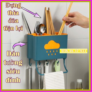 Hộp đựng đũa muỗng thìa treo tường đa năng tiện lợi có sẵn Keo dán siêu dính