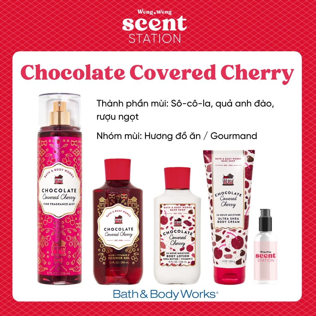 Bộ Sản Phẩm Chăm Sóc Cơ Thể Toàn Diện BBW mùi Chocolate Covered Cherry