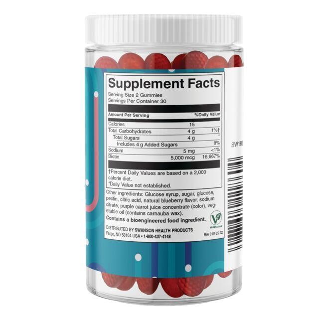 Kẹo Biotin Đẹp Da Khỏe Tóc | Swanson Premium Biotin Gummies Blueberry   - Chính Hãng - DATE:04/2024