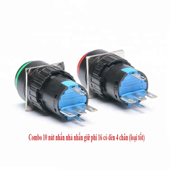 Nút Nhấn Đề 16mm-220VAC AL6- M Nhấn Nhả Có Đèn 5 chân