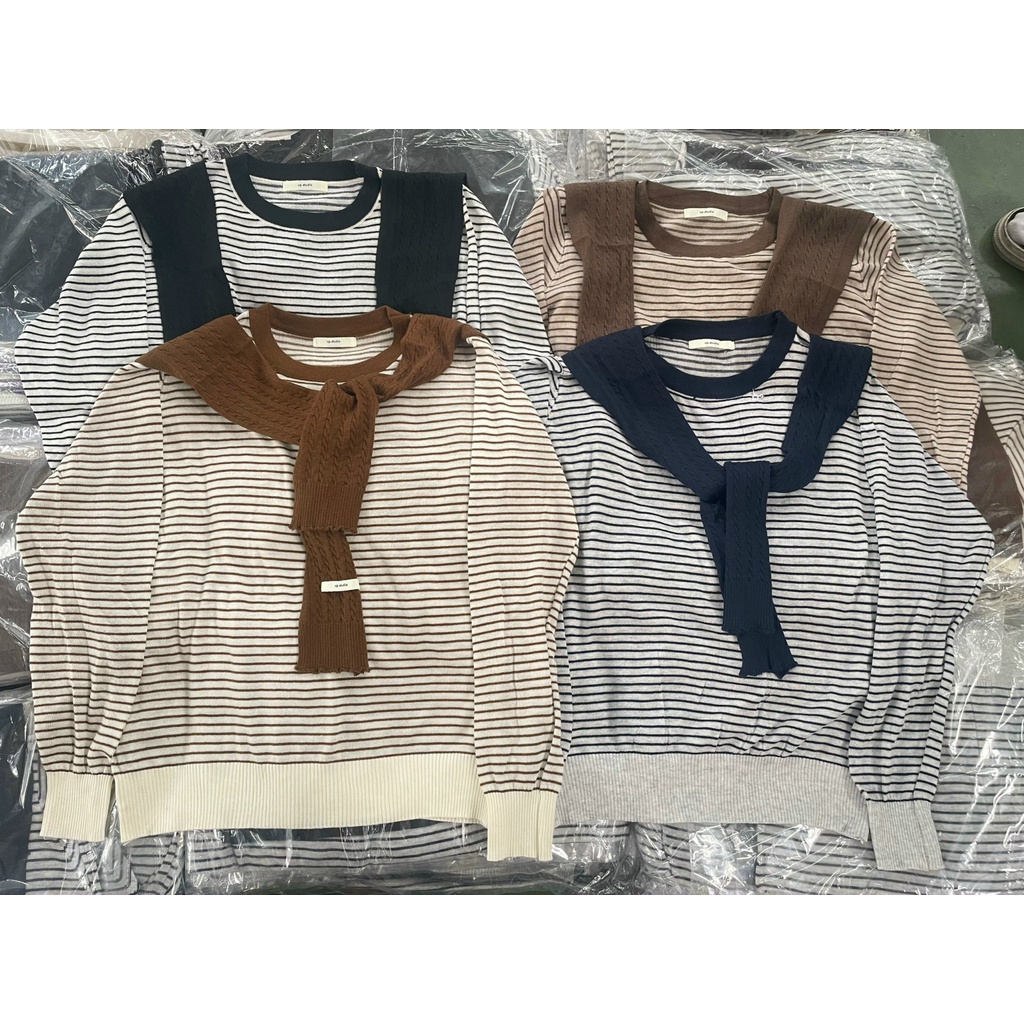 Áo Len kẻ ngang vạt vai