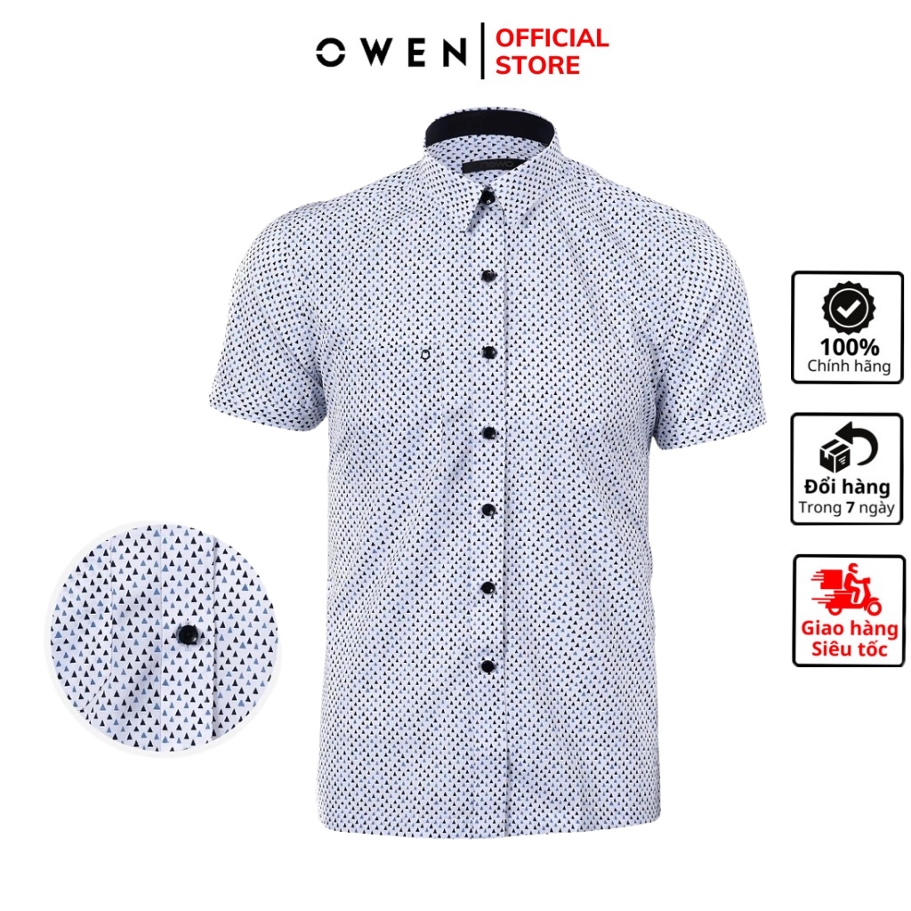 Áo sơ mi nam ngắn tay OWEN BA80192N somi công sở vải sợi tre cao cấp dáng suông tà bằng có túi