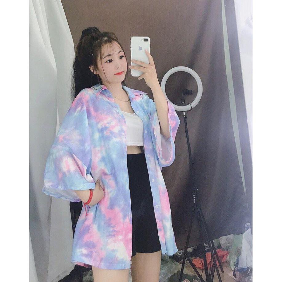 (Nhiều màu) ÁO SƠ MI TIE-DYE MÀU LOANG DARK STORM ULZZANG - ÁO SƠ MI LOANG 4 MÀU OVERSIZE FORM RỘNG Đẹp