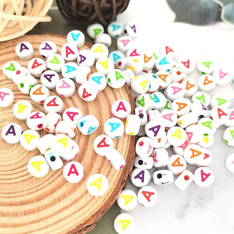 Set 100 Hạt Xâu Chuỗi acrylic 4x7mm 26 Chữ Cái a-z Tự Làm Trang Sức Tiện Lợi