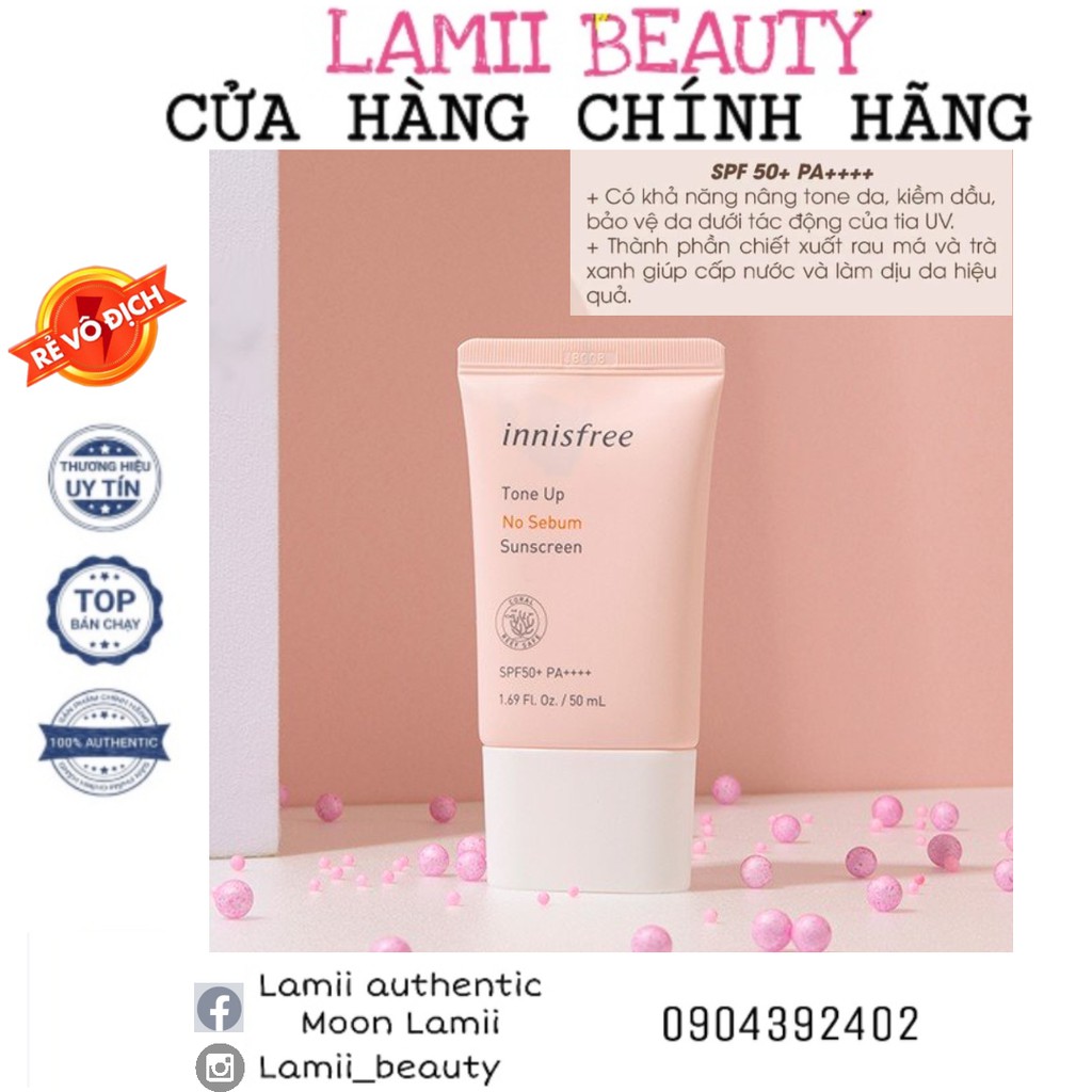 Kem chống nắng Innisfree Tone Up No Sebum Sunscreen SPF50 PA+++