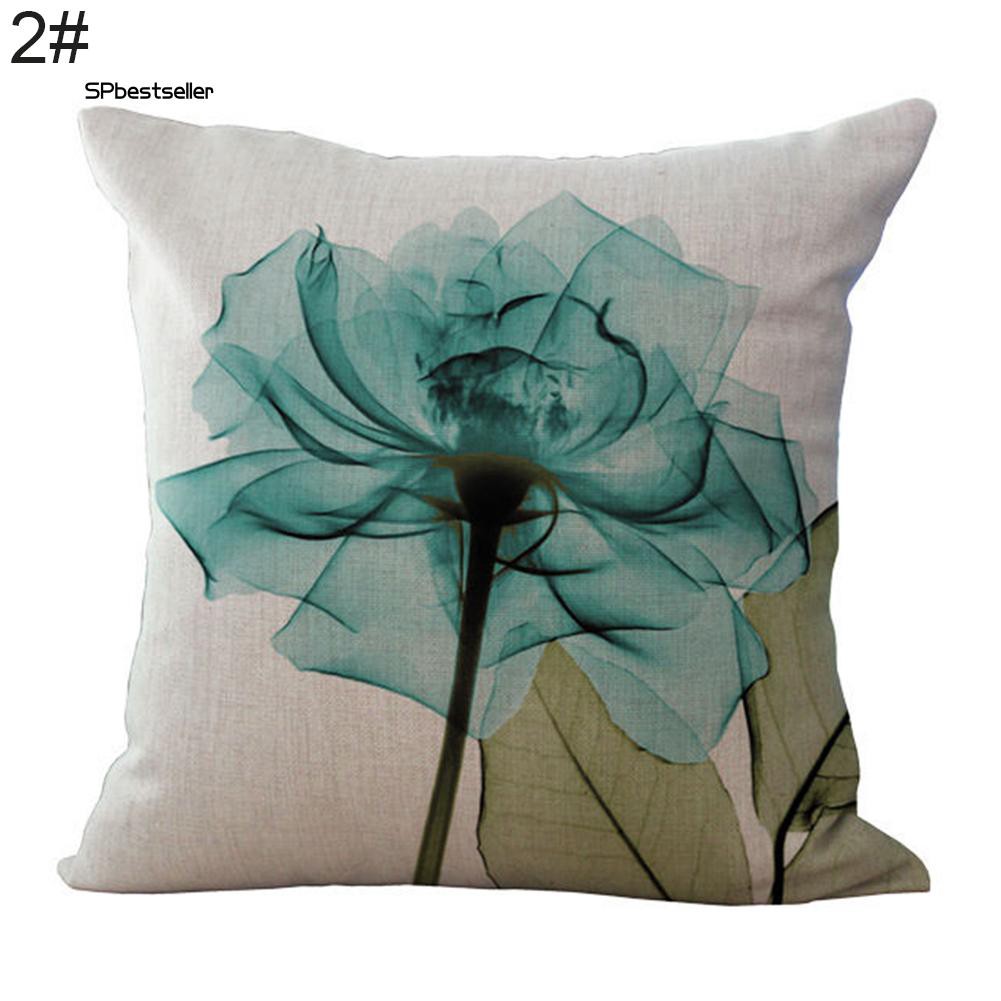 Vỏ gối sofa vải lanh trang trí họa tiết hoa hiện đại