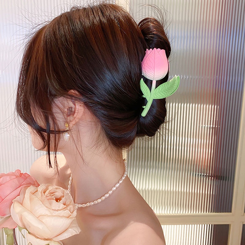 Kẹp Tóc Kim Loại Hình Hoa Tulip Cỡ Lớn Phong Cách Hàn Quốc Cho Nữ