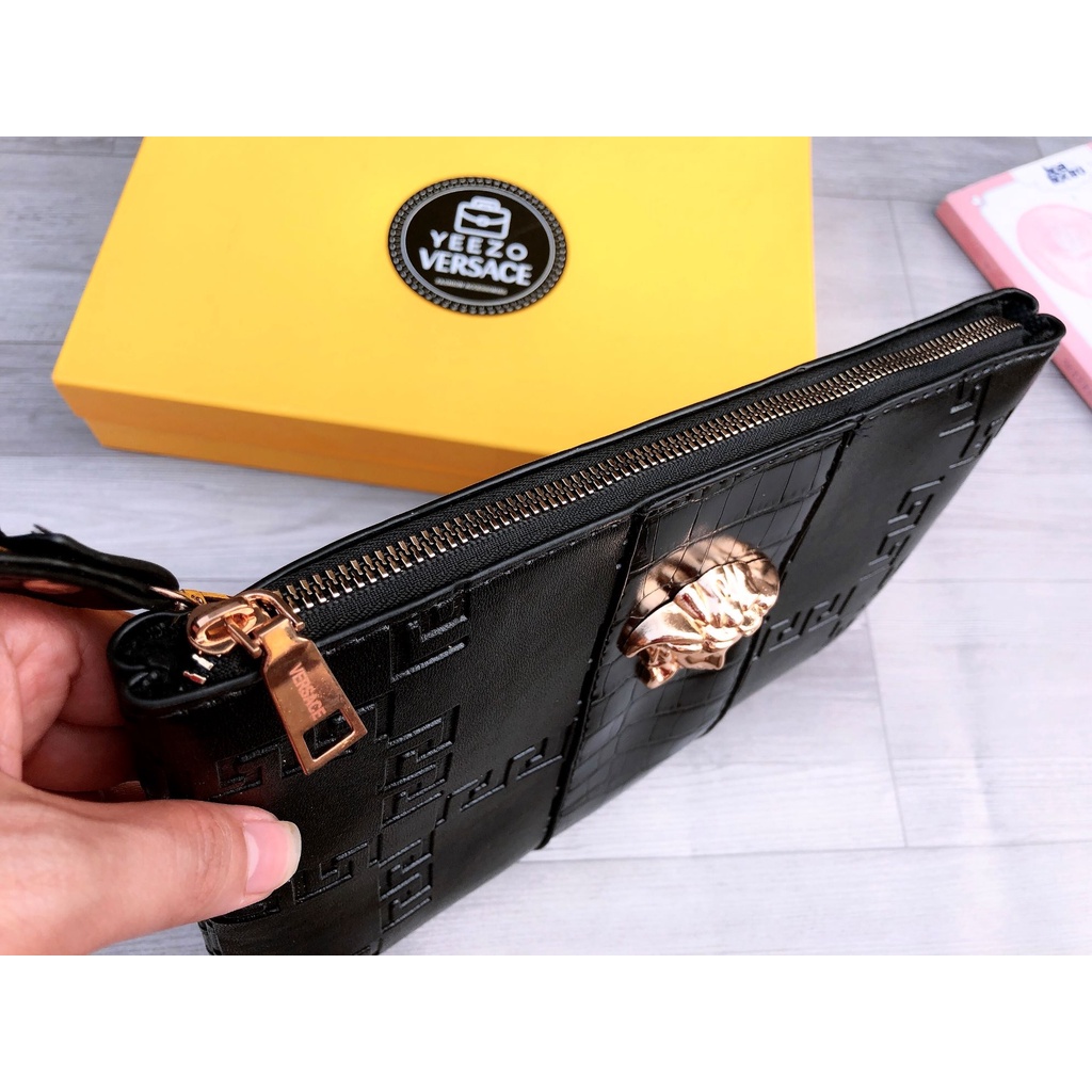 Clutch Nam Cầm Tay Da Cao Cấp Logo Kim Loại Full Hộp