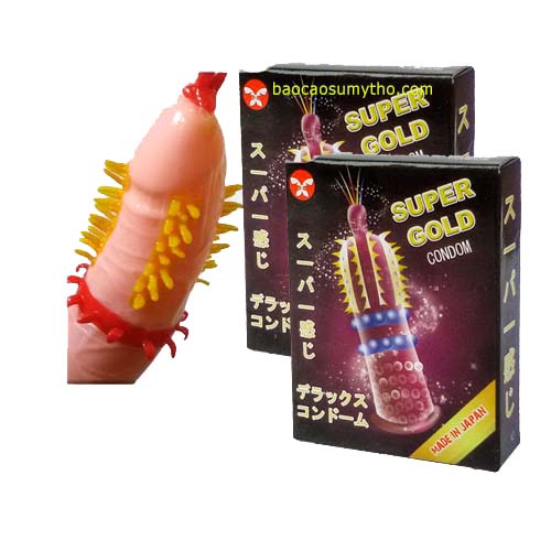 Bao Cao Su SUPER GOLD Gân - Gai - Bi, 1 hộp 2 cái từ NHẬT BẢN. Bcs Gân Gai, Kéo Dài Thời Gian Quan Hệ