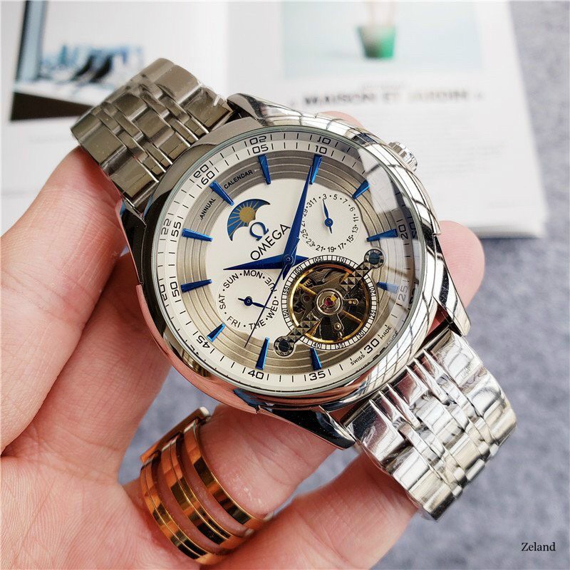 Đồng Hồ cơ Nam Thời Trang Skeleton Automatic OM - Dây Thép - Size 42mm