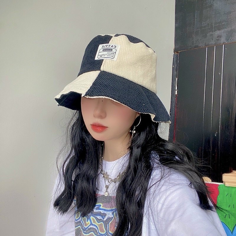 Mũ bucket nhung phối 2 màu CATTLE form unisex, ulzzang cho Nam Nữ