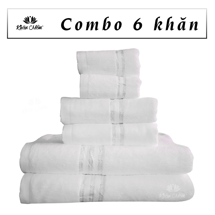 Bộ Combo Cao Cấp Khăn Mềm  Gia Đình  6 Khăn 3 Kích Thước Gồm: 2 Khăn Tắm 60x120cm, 2 Khăn Gội 35x80cm,2 Khăn Mặt 30x50cm