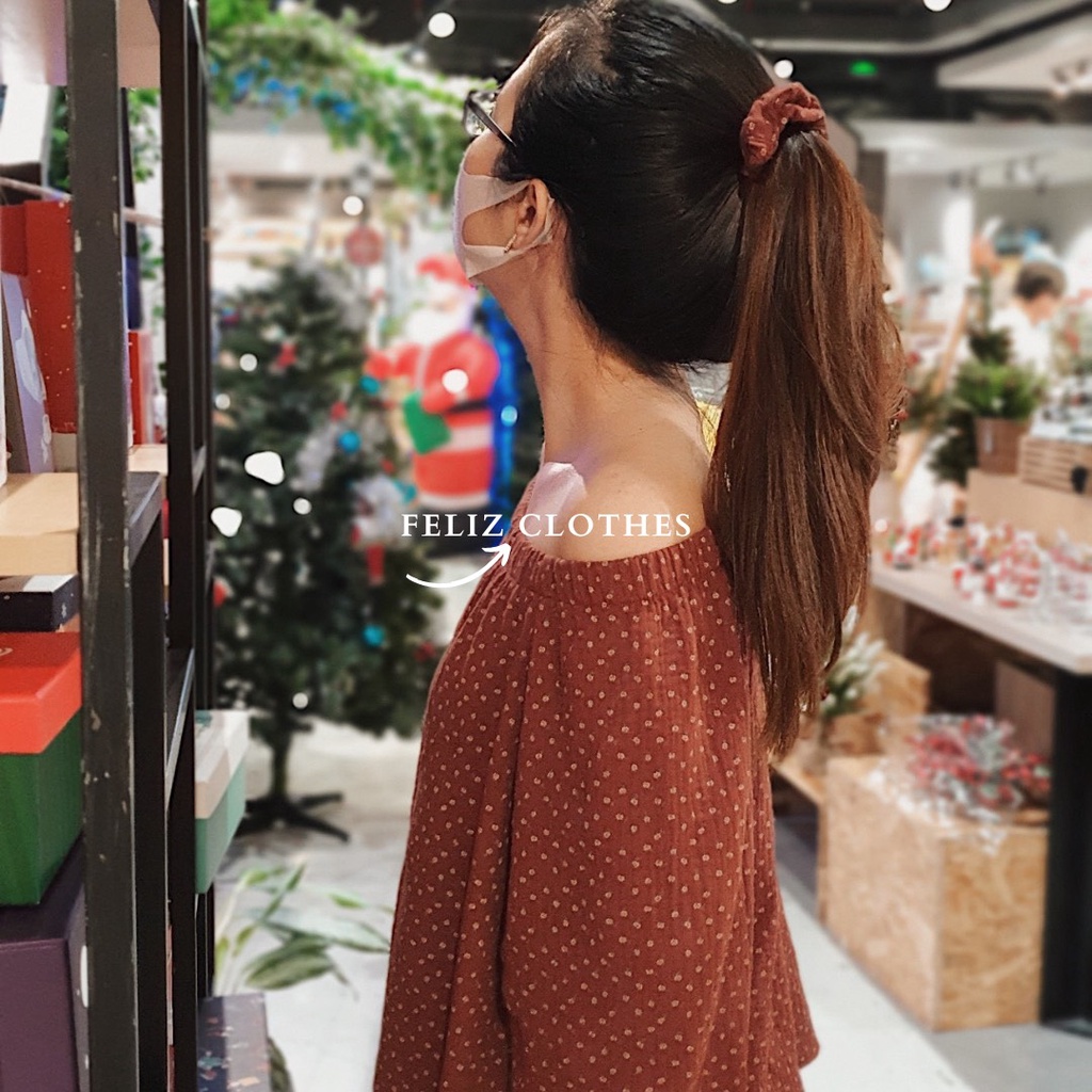 Áo babydoll dài tay hoạ tiết hoa nhí màu đỏ mận cực đáng yêu