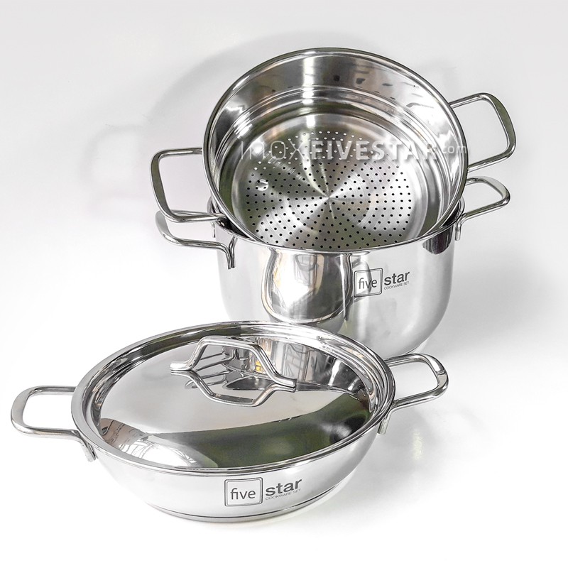 BỘ 5 NỒI FIVESTAR NẮP INOX 3 ĐÁY