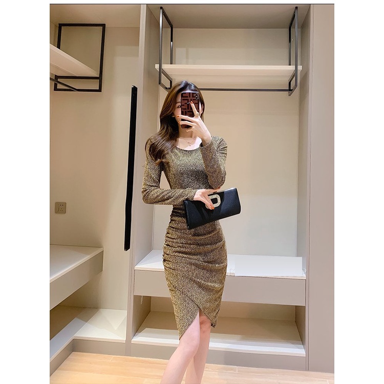 Đầm body khoét eo váy nữ ôm màu nhũ vàng sexy hottrend 2022 M18