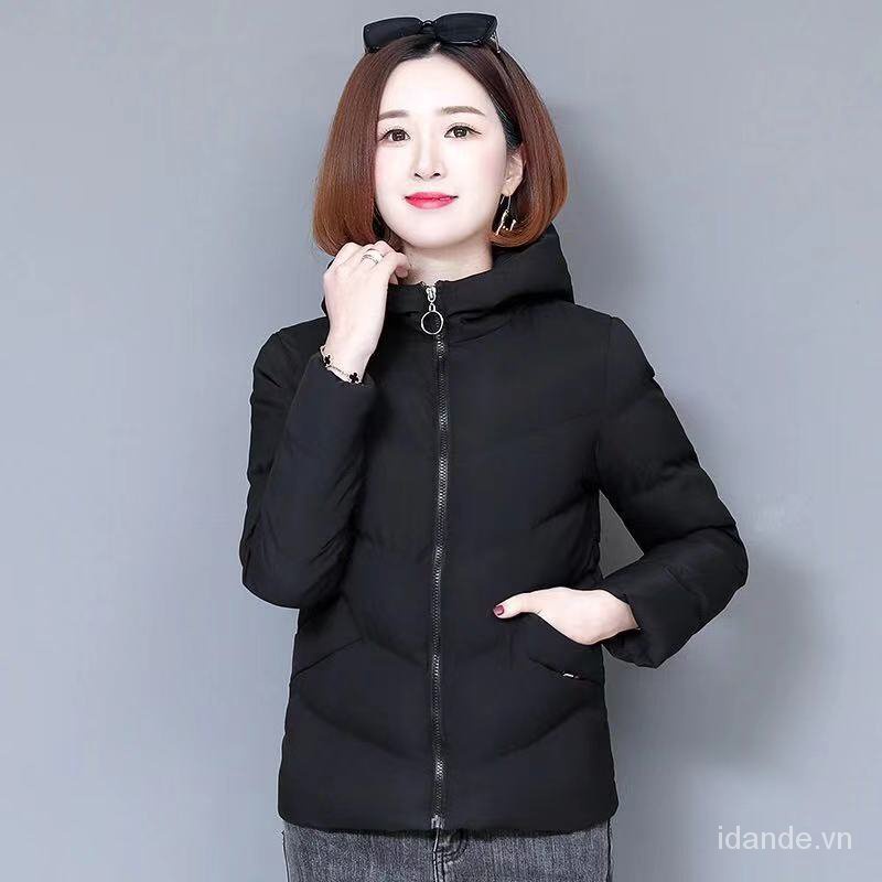 Áo khoác phao đệm cotton dày dáng ngắn có mũ trùm thời trang mùa đông 2022 sành điệu cho nữ