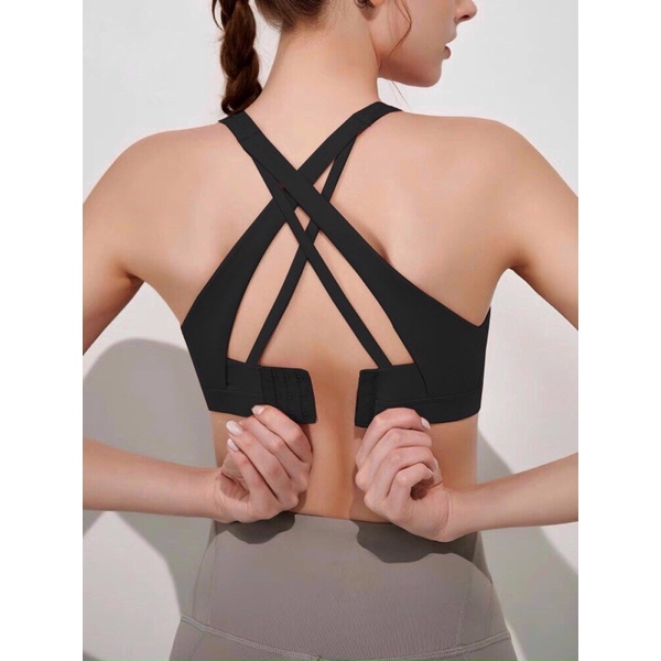 Áo bra phối tam giác dây lưng cài sau thể thao tập gym yoga nữ