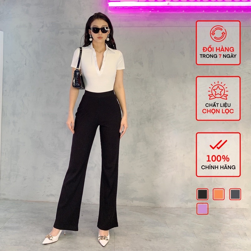 Quần Ống Loe Nữ Busy Cotton Len Tăm Cạp Chun Co Giãn QOL