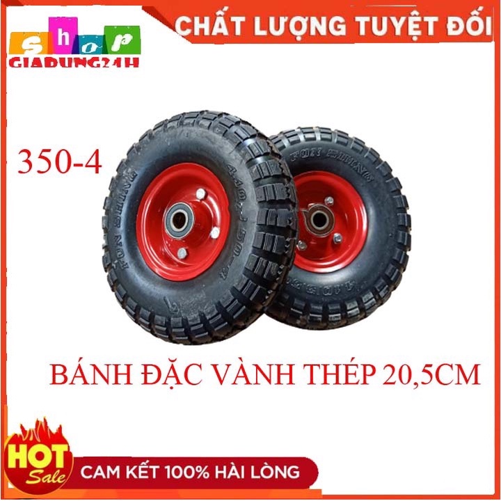 BÁNH ĐẶC VÀNH THÉP 20,5CM SẴN VÒNG BI-Bánh xe đẩy 250mm cao su mâm thép chịu lực cựa tốt-Giadung24h