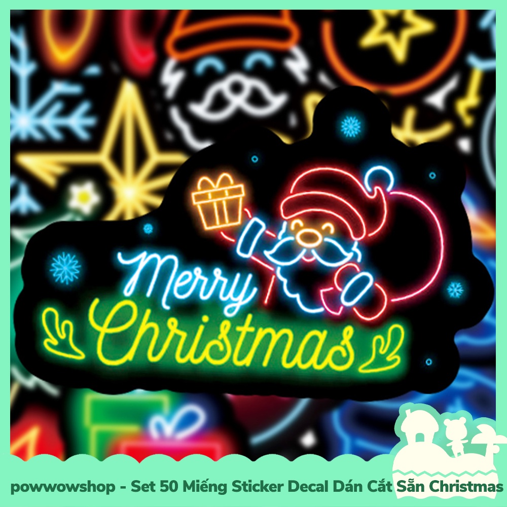 [Sẵn VN - Hỏa Tốc] Set 50 Miếng Sticker Decal Cắt Sẵn DIY Dán Trang Trí Vật Dụng Mẫu Christmas Tree Neon Darken