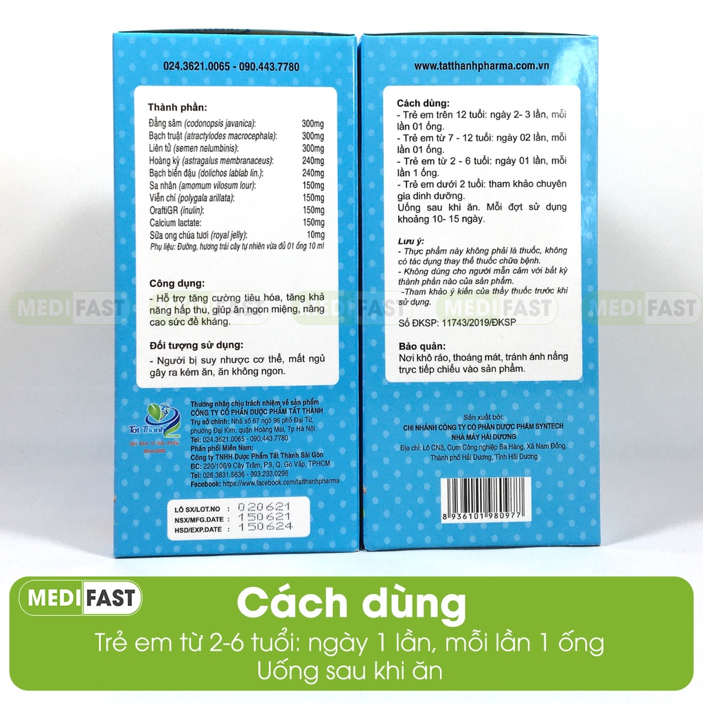 Ăn Ngủ Ngon Royal Kids Tất Thành - Giúp bé ăn ngủ ngon, không còn mồ hôi trộm từ đẳng sâm, sữa ong chúa - Hộp 20 ống