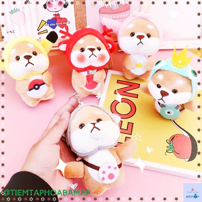 Móc khóa thú nhồi bông, móc chìa khoá keychain chó inu shiba gấu bông treo cặp túi xách balo