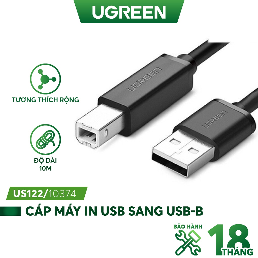 Cáp máy in USB 2.0 sang USB-B tích hợp IC khuyếch đại UGREEN US122