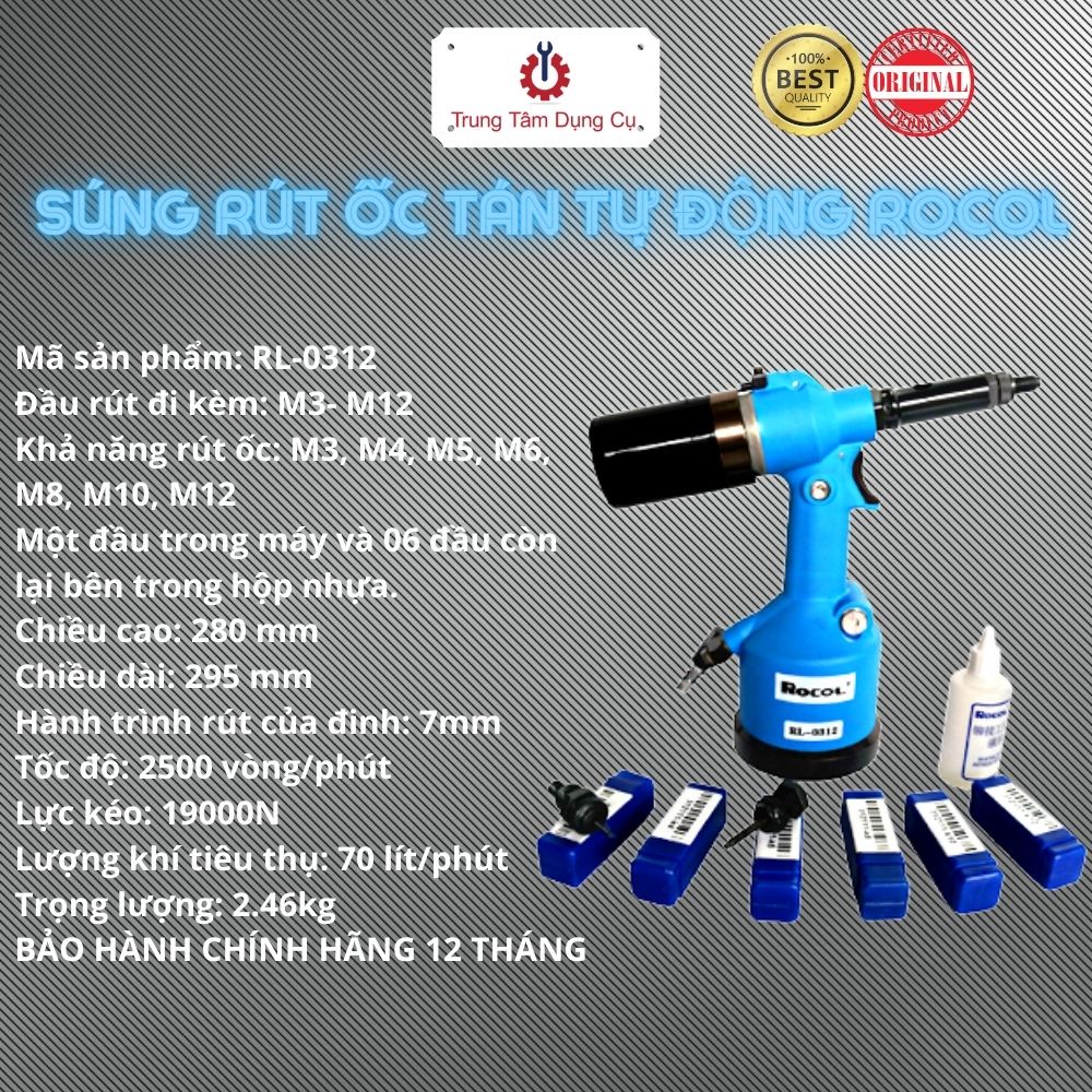 Súng rút ốc tán tự động Rocol RL-0312 - Chính Hãng