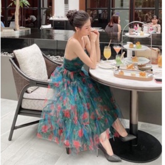 Váy thiết kế cao cấp xoè sang chảnh lụa organza Joven
