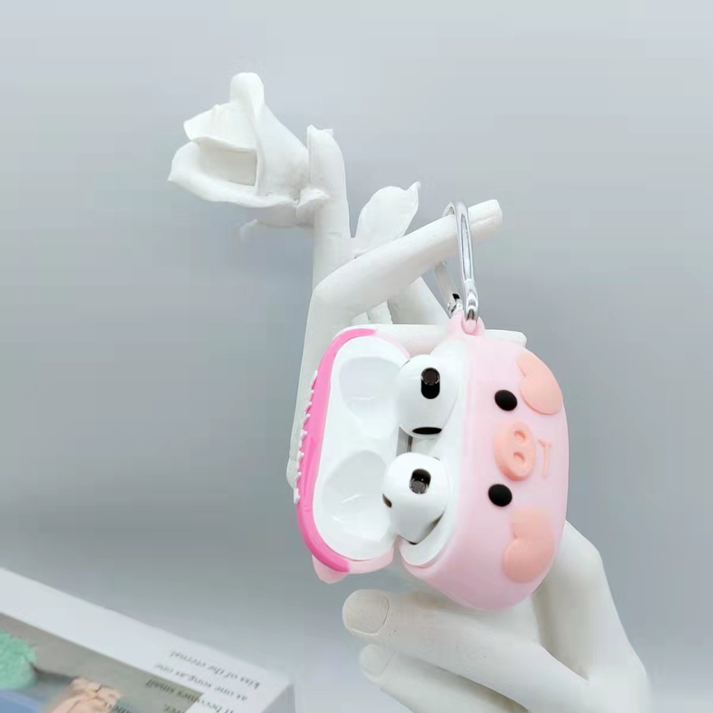 Vỏ Bảo Vệ Hộp Sạc Tai Nghe bluetooth Không Dây Airpods 3/1/2 pro Bằng Silicon Mềm Hình Chú Heo 3D Dễ Thương