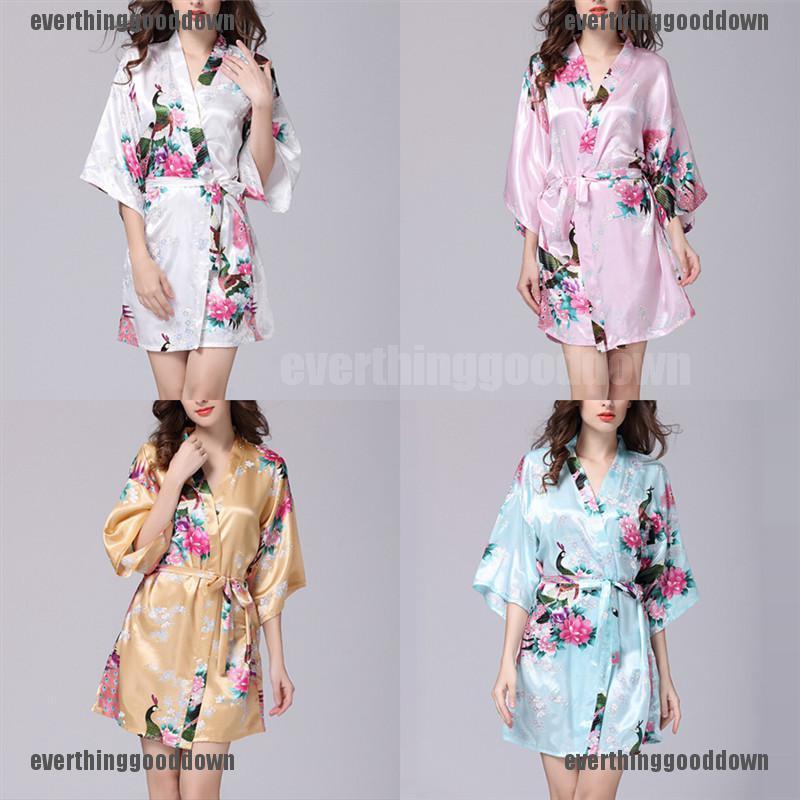 Áo Choàng Ngủ Kimono Chất Phi Bóng Phối Hoa