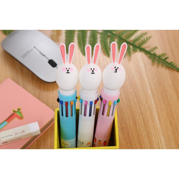 Bút bi bấm 10 màu hình chú thỏ xinh xắn tiện dụng
