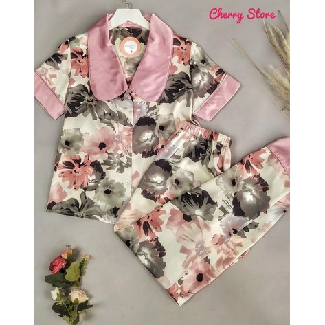 Bộ Đồ Nữ Pijama Mặc Nhà Lụa Hàn Tay Cộc Quần Dài Phối Cổ Sen Hồng C01 SWEETHOME | BigBuy360 - bigbuy360.vn
