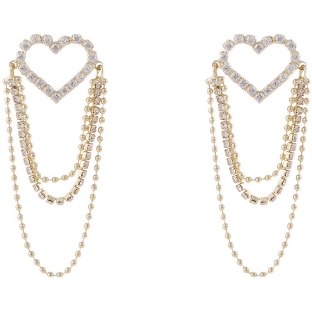 Đôi Bông Tai Dáng Dài Hình Trái Tim Đính Đá Thời Trang Cho Nữ