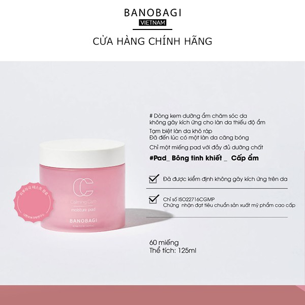 Toner Nước Hoa Hồng Dưỡng Ẩm Dạng Bông Banobagi Calming Care Moisture Pad 60pad/125ml | BigBuy360 - bigbuy360.vn