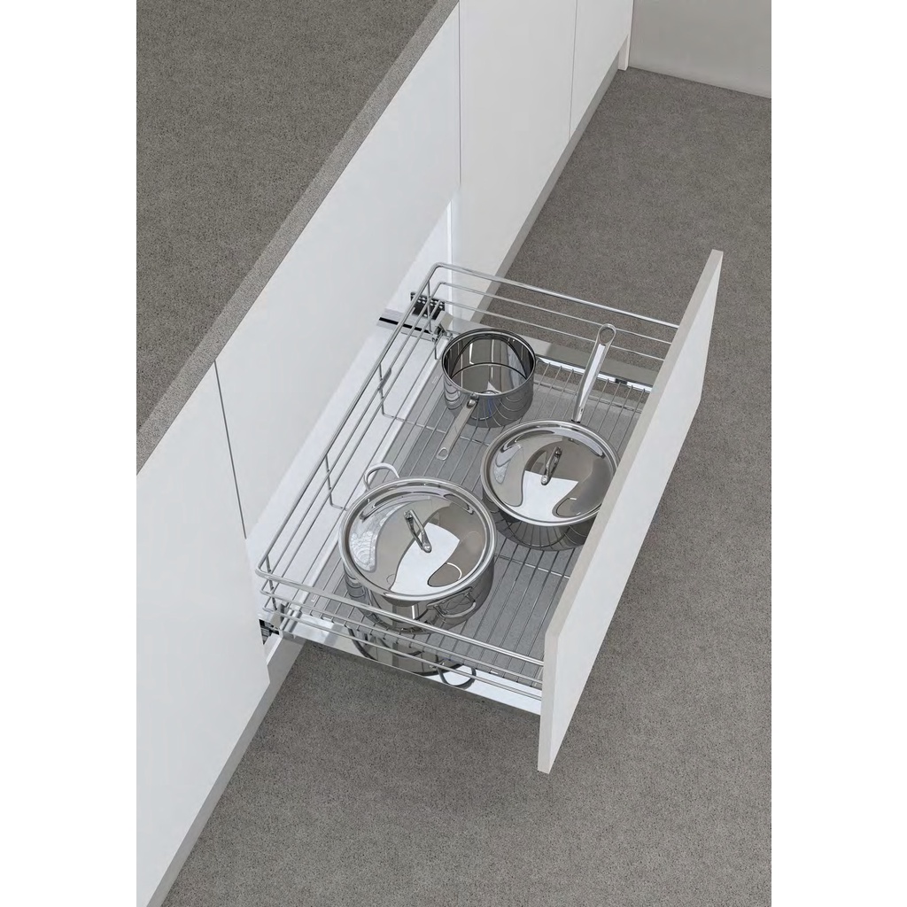 EUROGOLD - Giá xoong nồi/bát đĩa inox nan âm tủ, gắn cánh, ray giảm chấn EG61/EG62