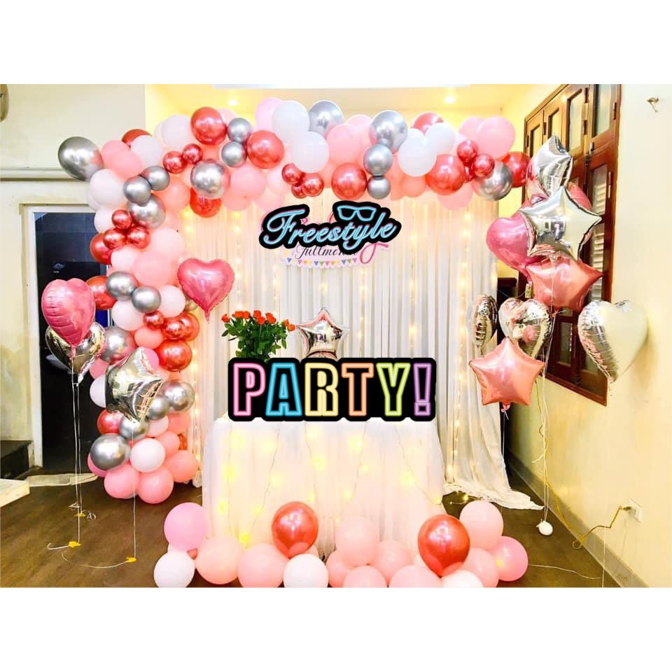 combo bóng nhũ tông hồng tặng free đồ bơm bong bóng