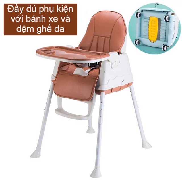 Ghế ăn dặm HANBEI [HÀNG CHÍNH HÃNG] 3 chức năng, full phụ kiện bánh xe cho bé từ 6 tháng tuổi