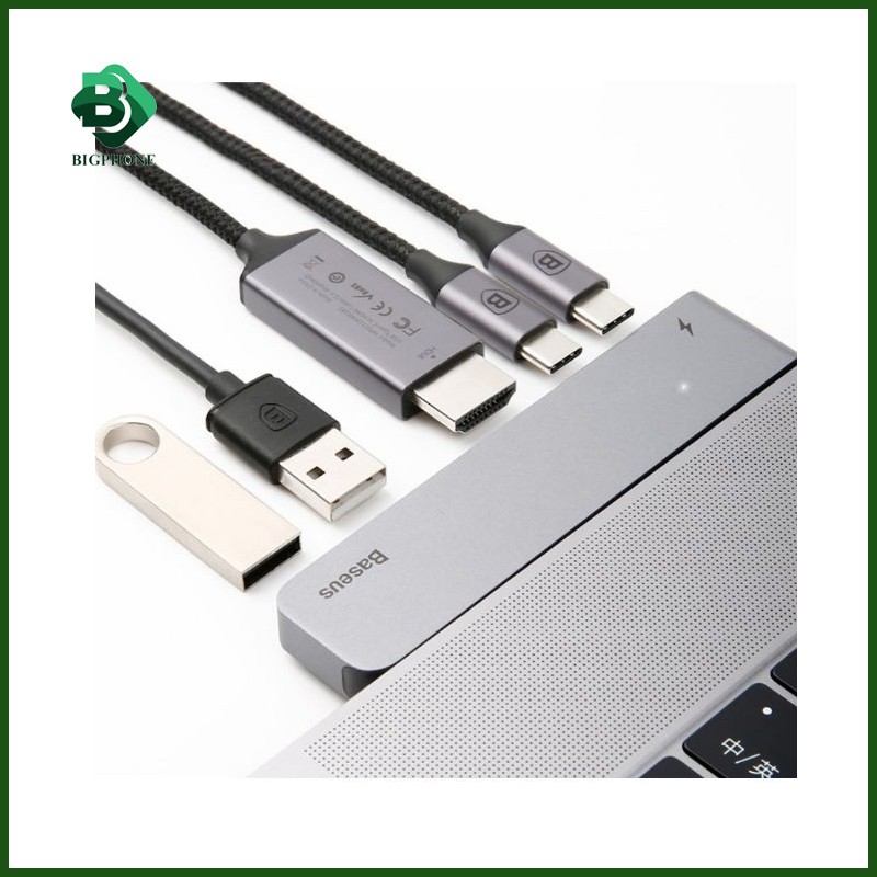 [Mã SKAMPUSHA7 giảm 8% đơn 250k]Bộ chuyển đổi Baseus Dual Type C ra USB3.0/HDMI/Type-C - Hàng chính hãng (Gray)