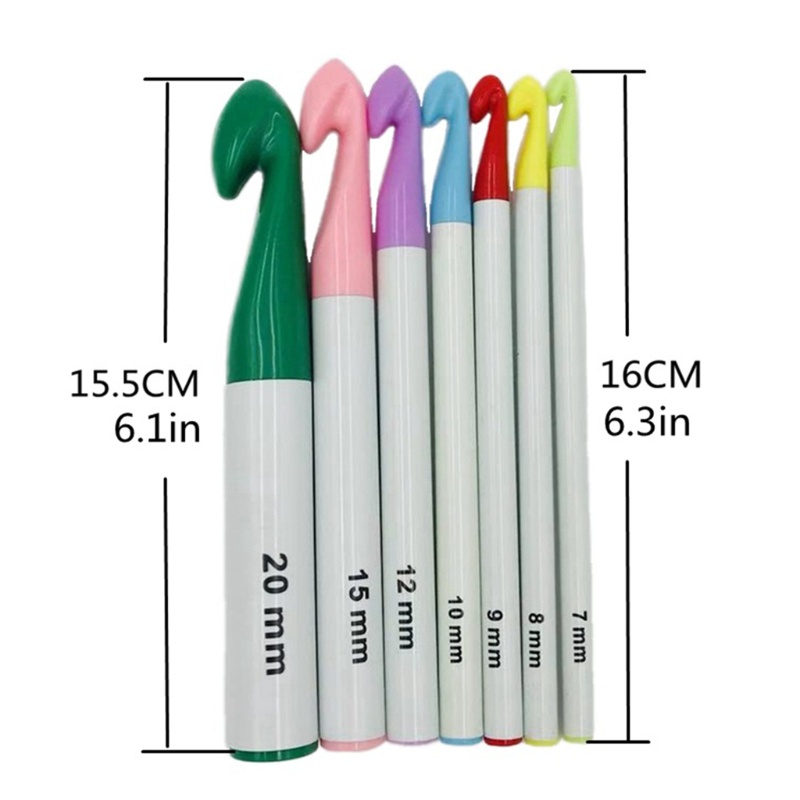 Set 7 kim móc len tay cầm nhựa kích thước lớn 7mm-20mm