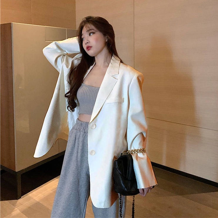 Áo Khoác blazer Màu Đen Dáng Rộng Phong Cách Hàn Quốc Thời Trang Xuân Thu  Cho Nữ