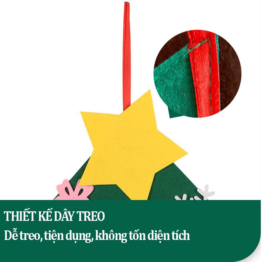 Cây thông Noel nhiều tầng bằng vải dạ treo tường tặng kèm mặt nạ siêu nhân cho bé