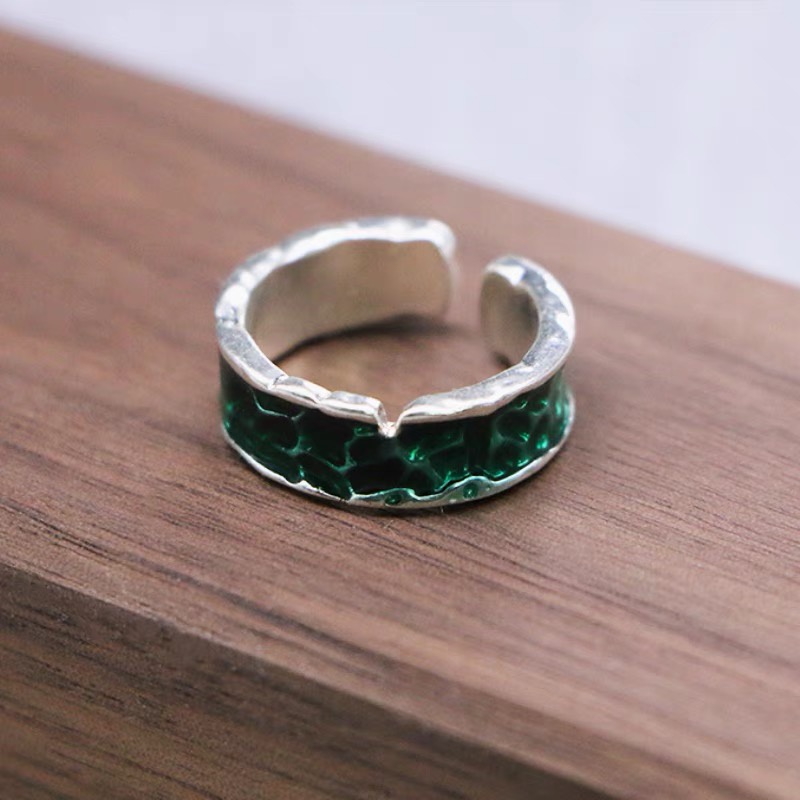 Nhẫn nam nữ tròn unisex Asta Accessories màu bạc thời trang chất Titan đẹp đơn giản không gỉ - Nhẫn Green