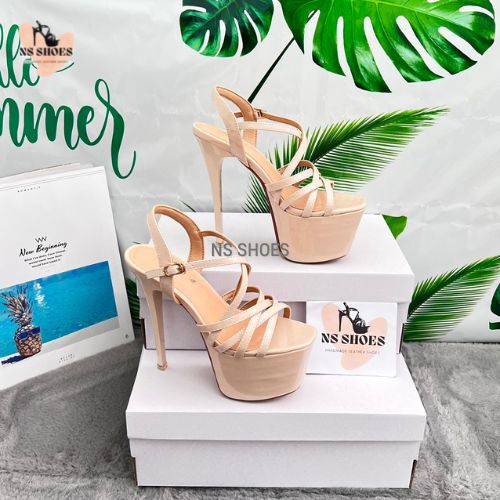 Giày cao gót Hoa Hậu đế đúp quai chéo 6 dây sang trọng, thời trang, cá tính 16cm - NS2201