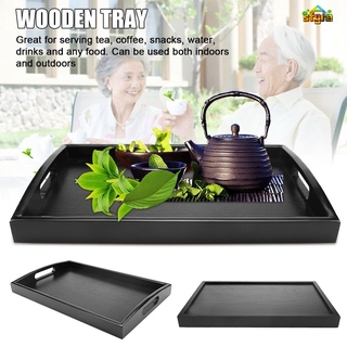 Khay gỗ đựng thức ăn hình chữ nhật có tay cầm