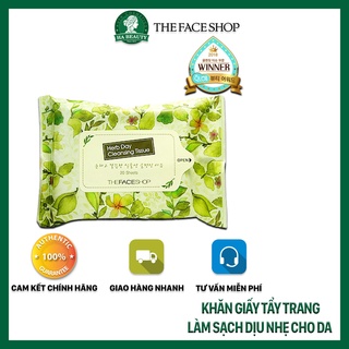 Khăn giấy tẩy trang làm sạch dịu nhẹ cho da chiết xuất thiên nhiên an toàn The Face Shop Herb Day Cleasing Tissue 20ea
