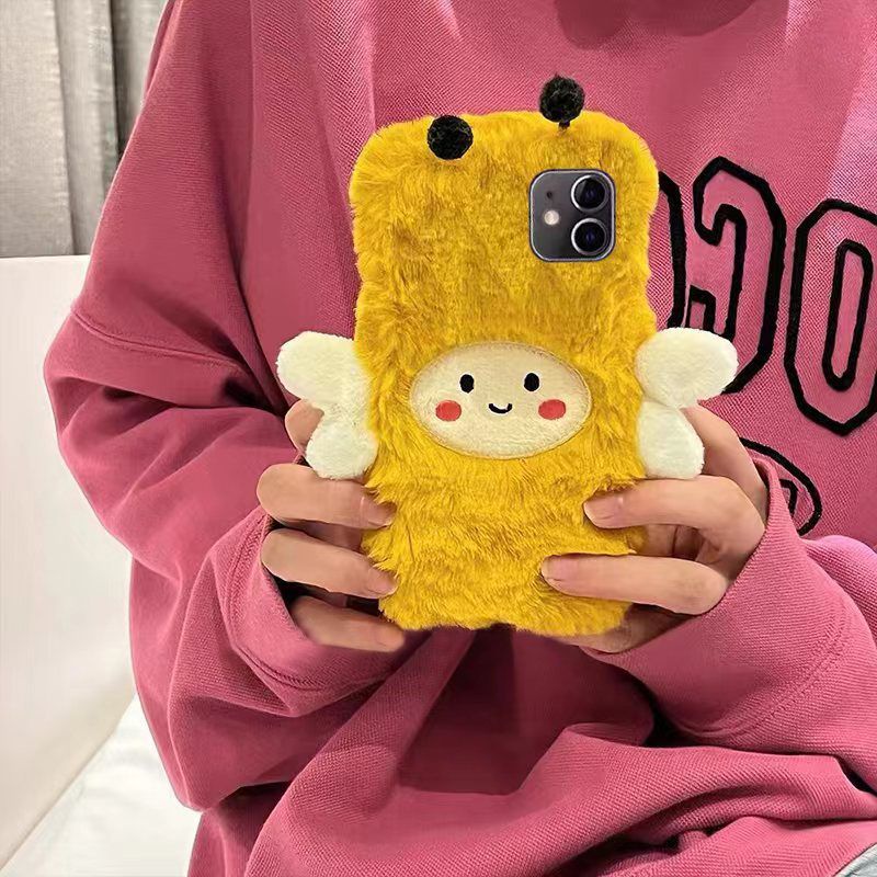 Ốp Điện Thoại Lông Nhung Mềm Hình Chú Ong Vàng Cho iPhone 14 11 12 13 Pro Max 6 7 8 Plus XR XS Max Phone Case